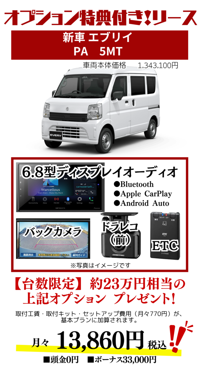 新車エブリイのカーリース見積もり