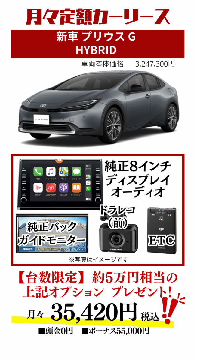 新車プリウスのカーリース見積もり