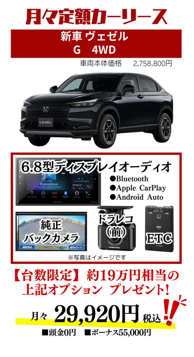 新車ヴェゼルのカーリース見積もり