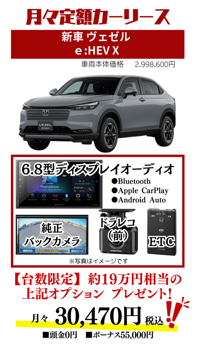 新車ヴェゼルのカーリース見積もり