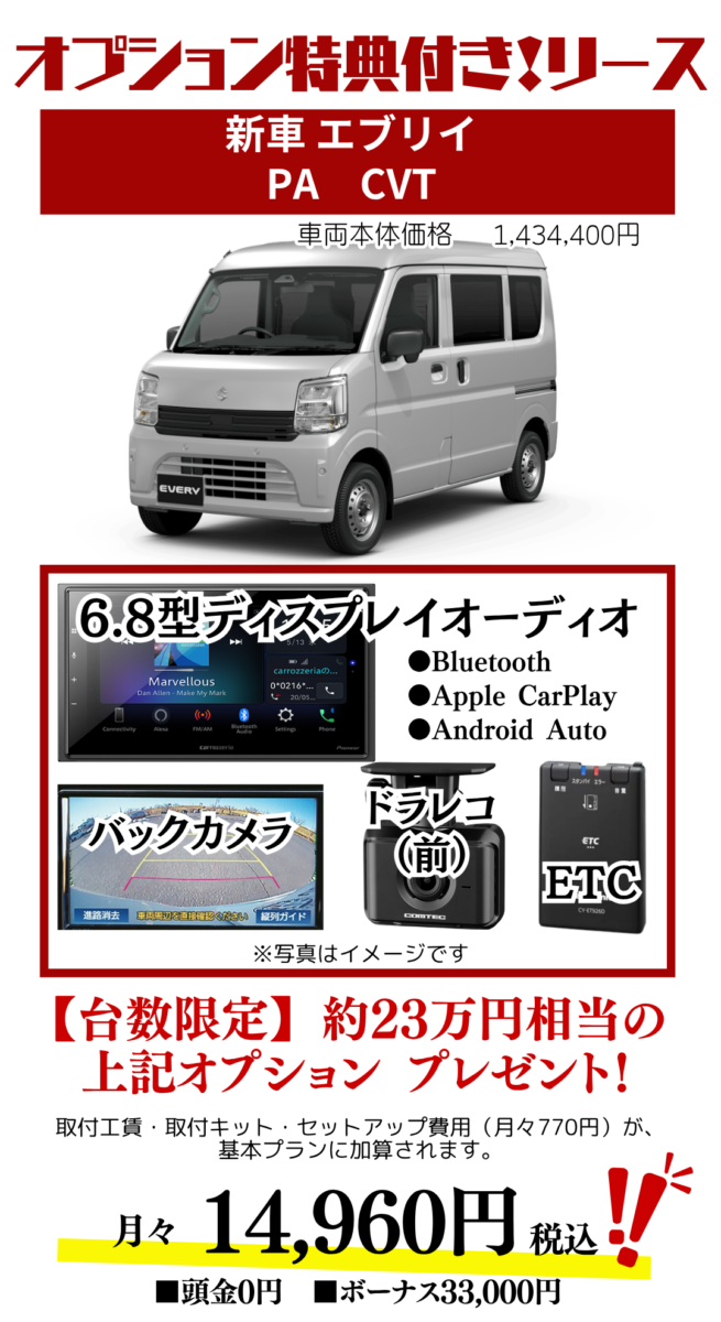 新車エブリイのカーリース見積もり