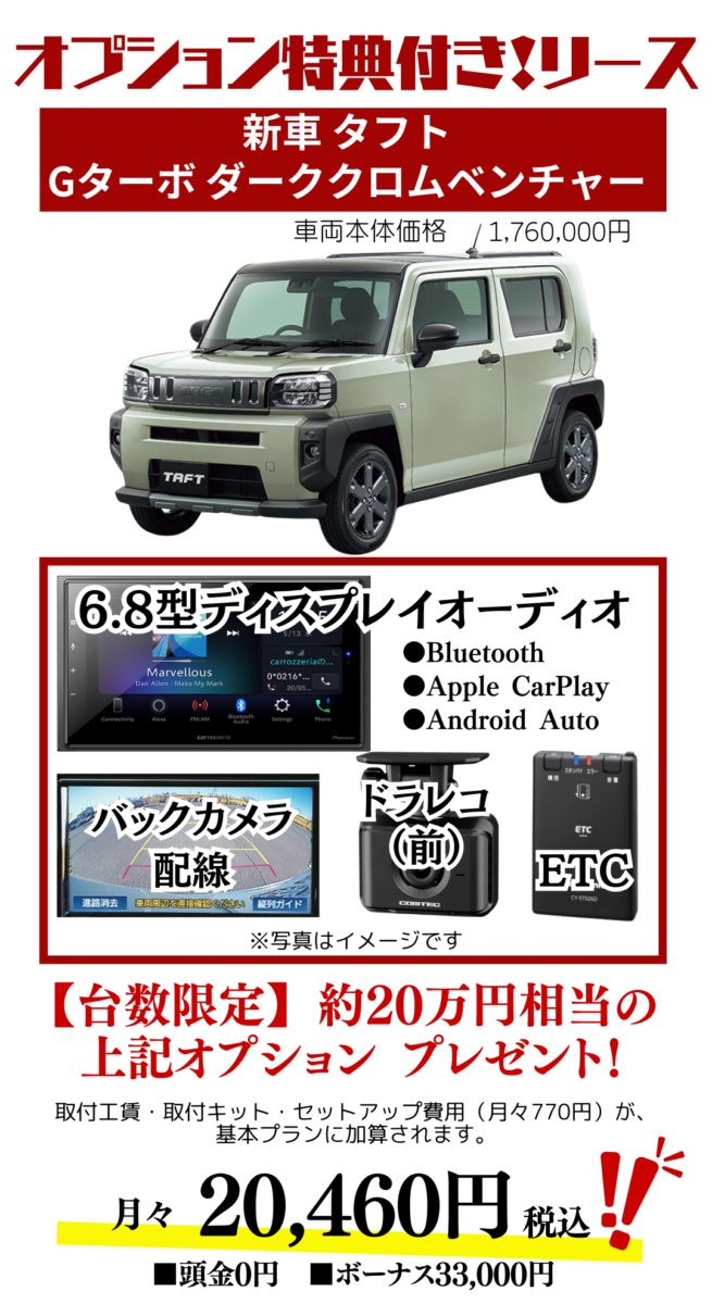 新車タフトGターボダーククロムベンチャーのカーリース見積もり