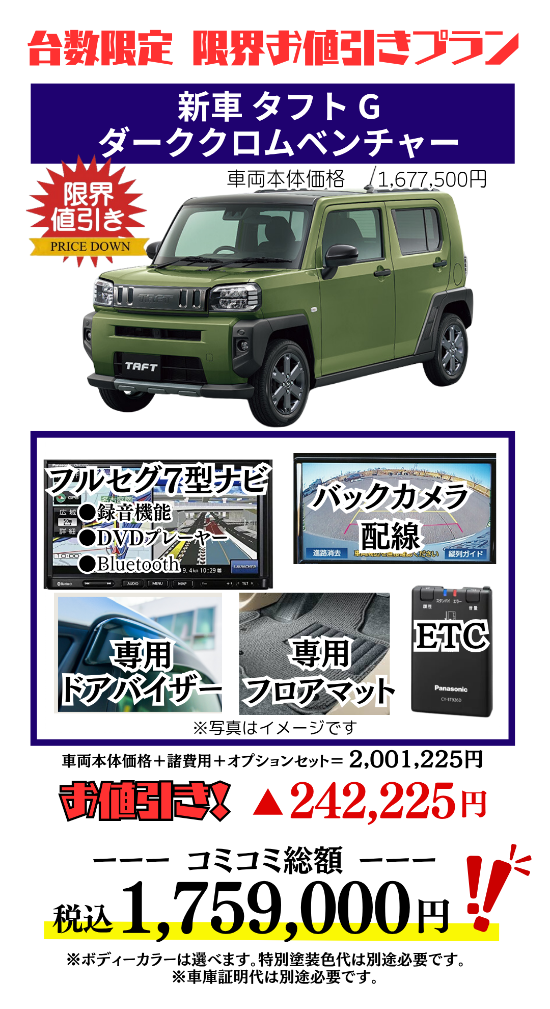 新車タフトダーククロムベンチャーの限界お値引きプラン見積もり
