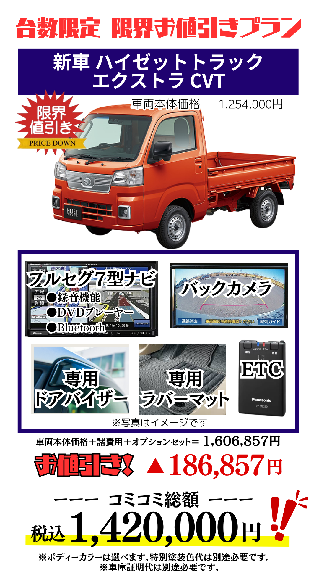新車ハイゼットトラックエクストラの限界値引きプランお見積り