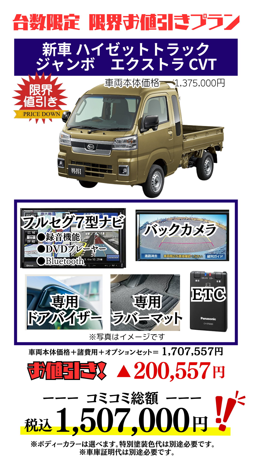 新車ハイゼットトラックジャンボの限界値引きプラン見積もり