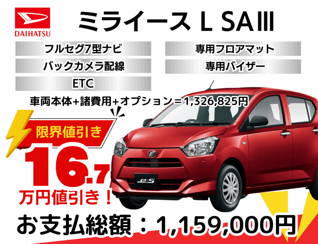 新車ミライースの限界値引きプラン