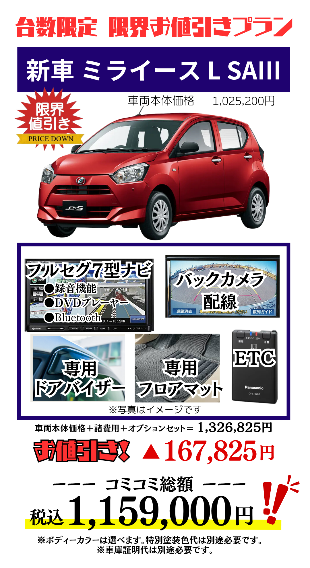 新車ミライースの限界値引きプラン見積もり