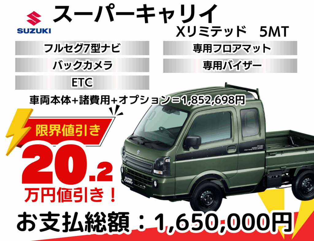 新車スーパーキャリイの台数限定特別値引きプラン