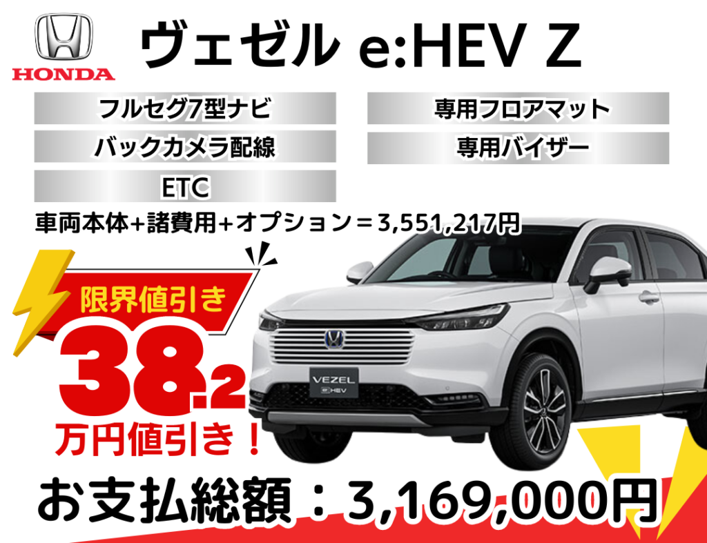 新車ヴェゼルの限界お値引きプラン